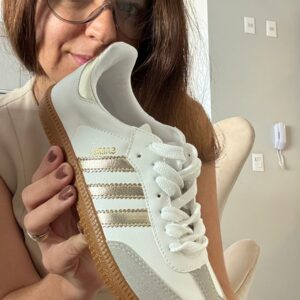 Tenis Samba Branco Dourado