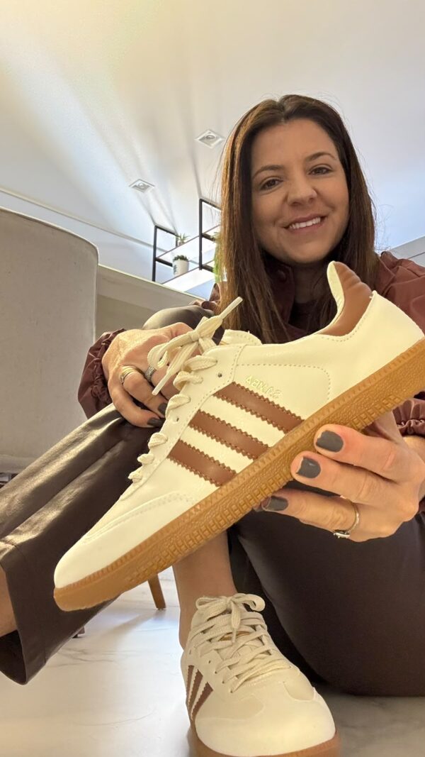 Tenis Feminino Sam Bege com Caramelo de Couro Sintetico
