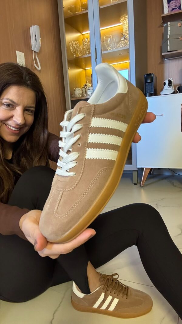 Tenis Feminino Sam Spezial de Camurça Bege Escuro