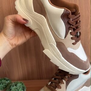 Tenis Feminino Dani 9061 Off com Bege de Plataforma
