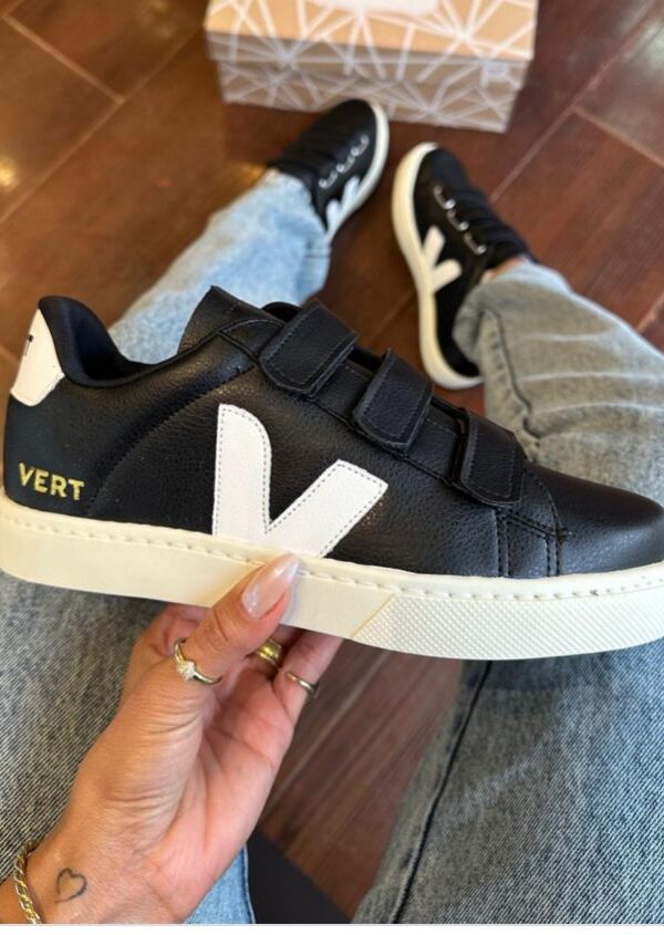 Tenis Ver Velcro Preto Feminino